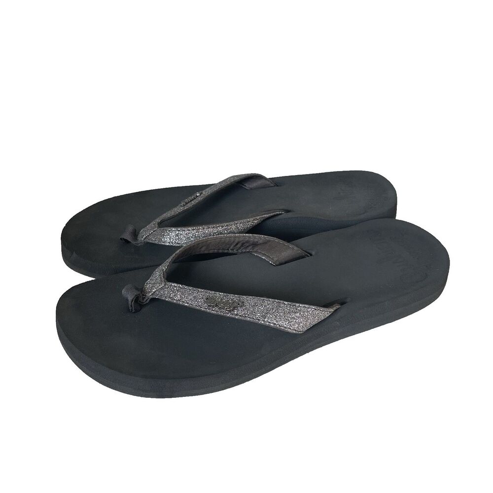 REEF Cushion Flip Flop Sandals Shoes Dark Gray Glitter Women's Size 6